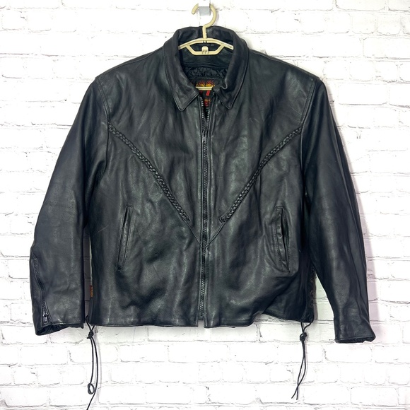 🏍️ |•HOT LEATHERS•| Genuine Leather Black Zip Out Insulate Jacket Size XXXXL - Picture 1 of 15